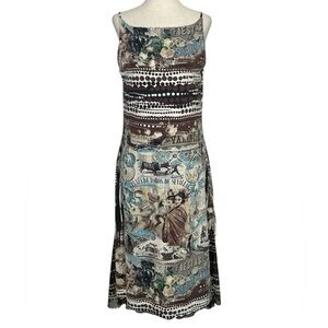 Vintage Fuzzi Jean Paul Gauthier Mixed Media Print Midi Dress Sleeveless